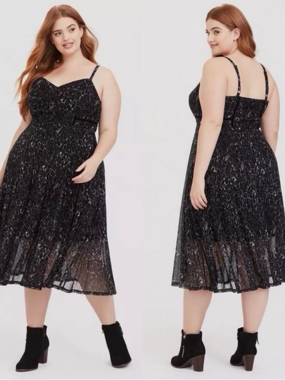 Torrid Dark Grey Leopard Print Mesh Midi Dress with Velvet Trim Size 1 / 1X